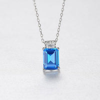 Blue Crystal Baguette Geometry Necklace, 925 Sterling Silver