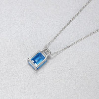 Blue Crystal Baguette Geometry Necklace, 925 Sterling Silver