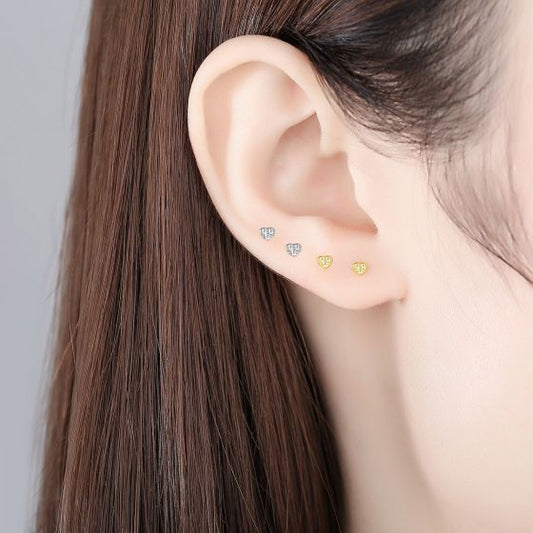 Mini CZ Heart Sterling Silver Stud Earrings