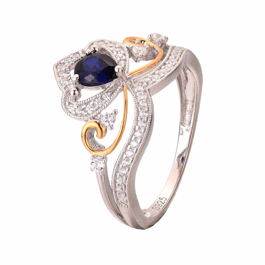 Created Sapphire Crown Ring, 925 Sterling Silver