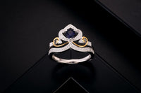 Created Sapphire Crown Ring, 925 Sterling Silver