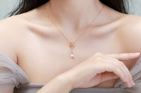 Created Ruby and Pearl Flower Necklace in 925 Sterling Silver