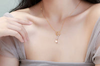 Created Ruby and Pearl Flower Necklace in 925 Sterling Silver