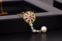 Created Ruby and Pearl Flower Necklace in 925 Sterling Silver