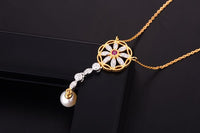 Created Ruby and Pearl Flower Necklace in 925 Sterling Silver