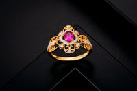 Created Ruby Crystal Flower Ring in 925 Sterling Silver