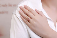 Created Ruby Crystal Flower Ring in 925 Sterling Silver