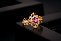 Created Ruby Crystal Flower Ring in 925 Sterling Silver