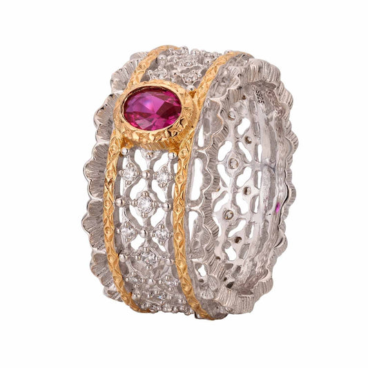 Holiday Created Ruby CZ Hollow Sterling Silver Ring