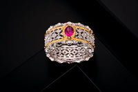 Holiday Created Ruby Crystal Hollow Sterling Silver Ring