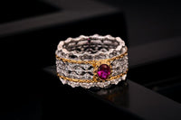 Holiday Created Ruby Crystal Hollow Sterling Silver Ring