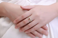 Oval Created Ruby Sun Cross Ring in 925 Sterling Silver