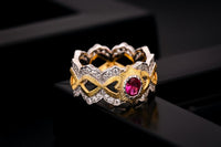 Oval Created Ruby Sun Cross Ring in 925 Sterling Silver