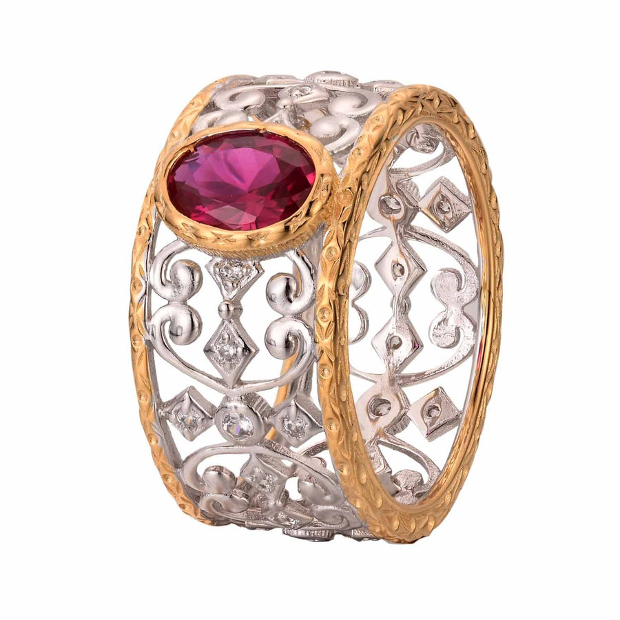 Holiday Oval Created Ruby Carved 925 Sterling Silver Ring