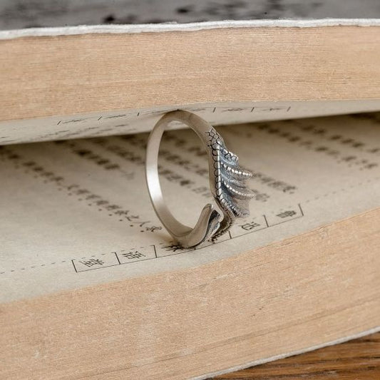 Modern Dragon Wings Sterling Silver Adjustable Ring