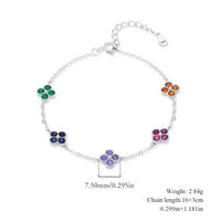Colorful Four-Leaf Clover Cubic Zirconia Bracelet in 925 Sterling Silver