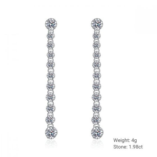 Long Tassel Moissanite Drop Earrings in 925 Sterling Silver