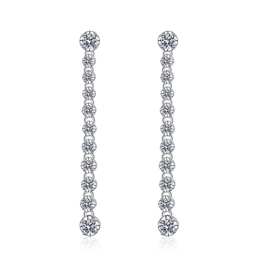 Long Tassel Moissanite Drop Earrings in 925 Sterling Silver
