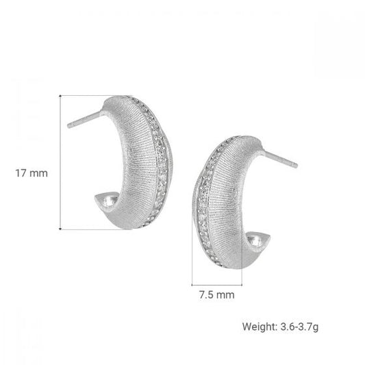 Matte Geometric Hoop Earrings in 925 Sterling Silver with Cubic Zirconia