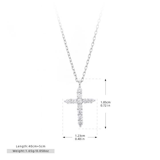 Cubic Zirconia Cross Pendant Necklace in 925 Sterling Silver