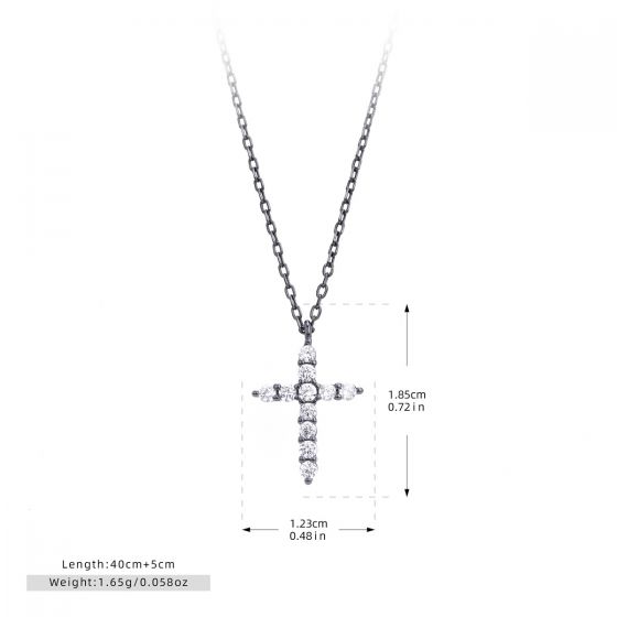 Cubic Zirconia Cross Pendant Necklace in 925 Sterling Silver