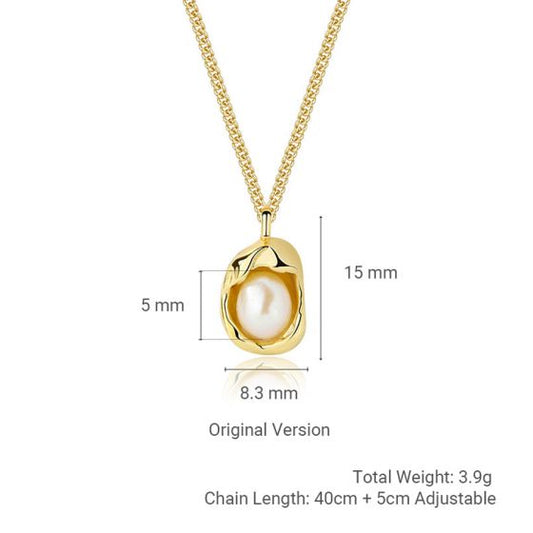 Geometric Shell Pearl Pendant Necklace in 925 Sterling Silver