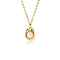 Geometric Shell Pearl Pendant Necklace in 925 Sterling Silver
