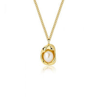 Geometric Shell Pearl Pendant Necklace in 925 Sterling Silver