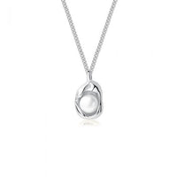 Geometric Shell Pearl Pendant Necklace in 925 Sterling Silver