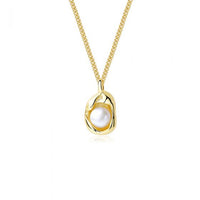 Geometric Shell Pearl Pendant Necklace in 925 Sterling Silver