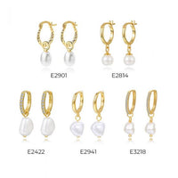 Sterling Silver Pearl Geometric Hoop Earrings