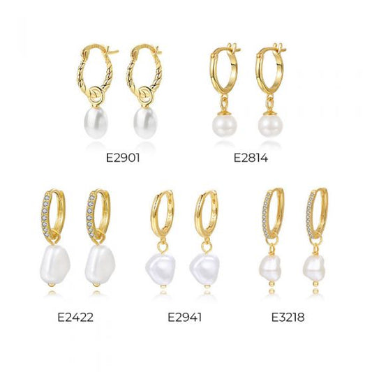 Sterling Silver Pearl Geometric Hoop Earrings