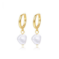 Sterling Silver Pearl Geometric Hoop Earrings