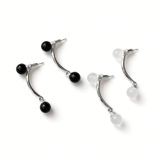 S925 Sterling Silver Geometric Agate Ball Dangle Earrings