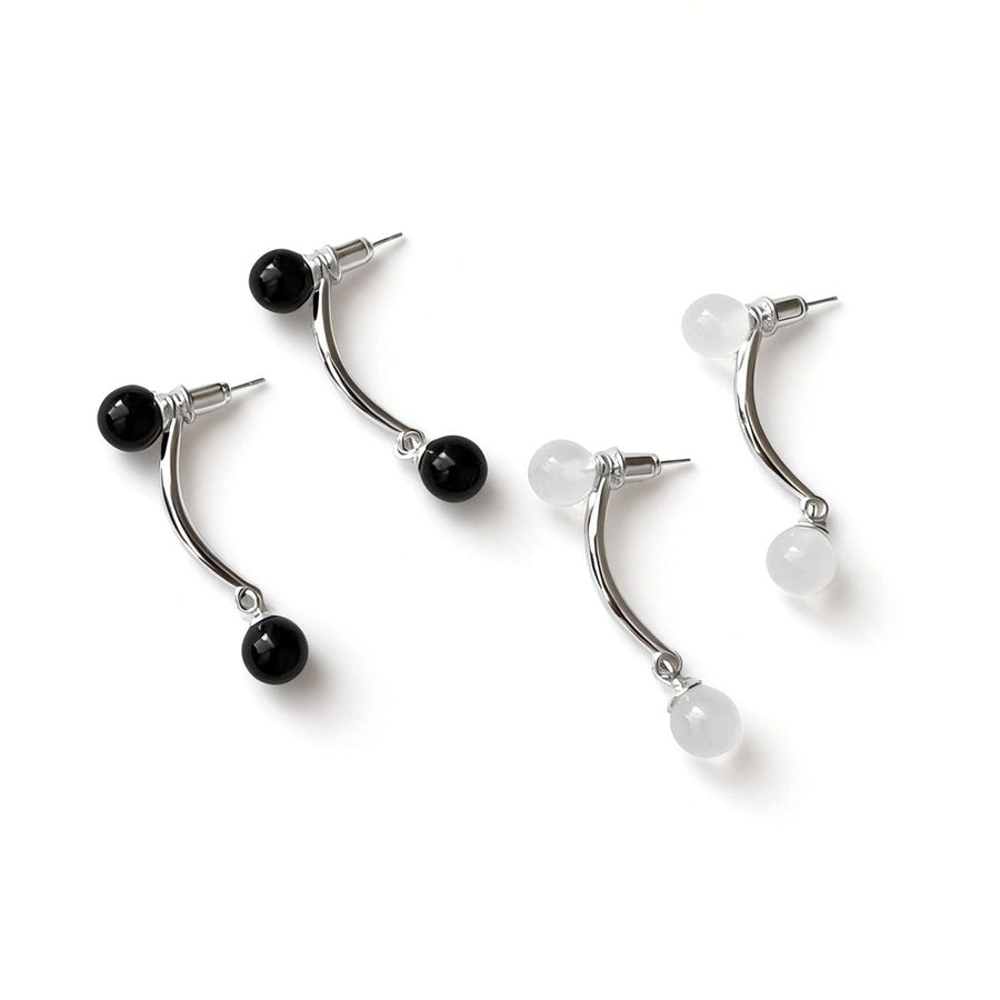 S925 Sterling Silver Geometric Agate Ball Dangle Earrings