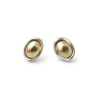Geometric Gold and Silver Oval Stud Earrings