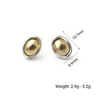 Geometric Gold and Silver Oval Stud Earrings
