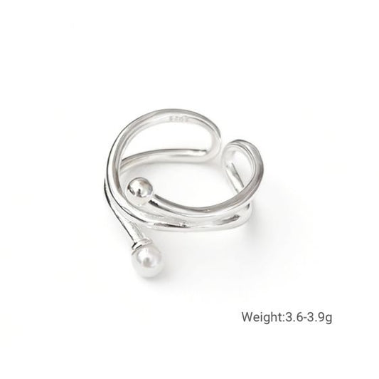 Double Layer Pearl Geometric Ring 925 Sterling Silver