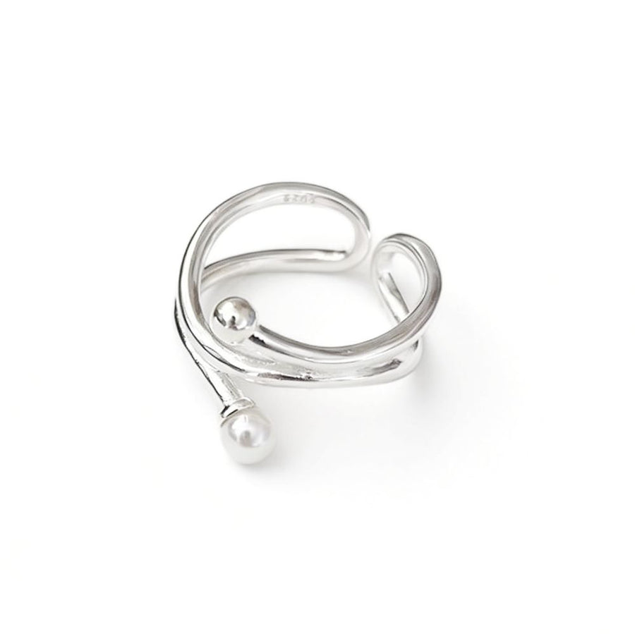 Double Layer Pearl Geometric Ring 925 Sterling Silver