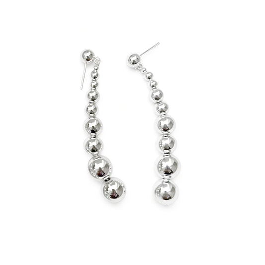 Graduated Round Bead Drop Earrings, 925 Sterling Silver