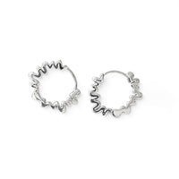 Geometric Textured Wave Sterling Silver Hoop Earrings
