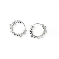 Geometric Textured Wave Sterling Silver Hoop Earrings