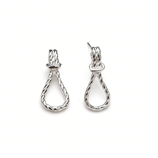 Geometric Knot Rope Drop Earrings in 925 Sterling Silver