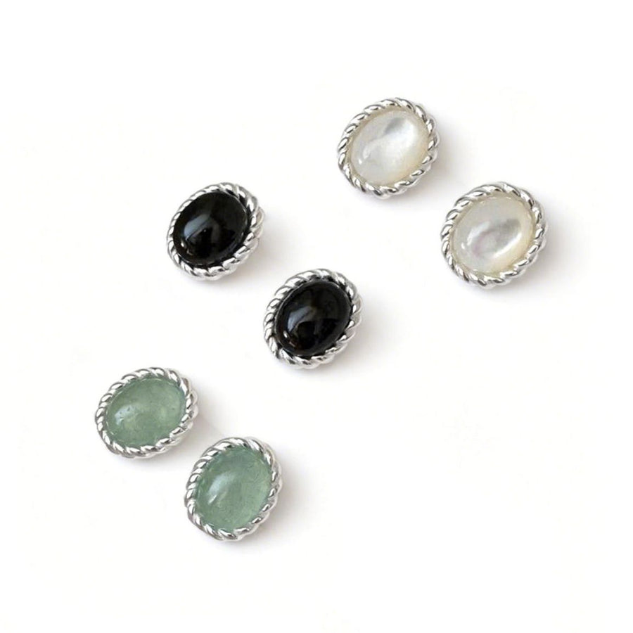 Oval Geometric Sterling Silver Stud Earrings