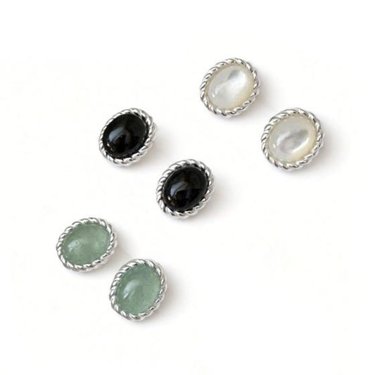 Oval Geometric Sterling Silver Stud Earrings