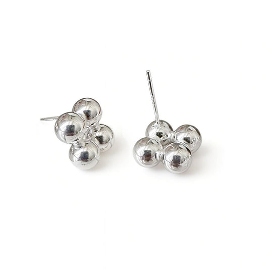 Geometric Round Bead Cluster 925 Sterling Silver Stud Earrings