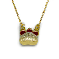 18K Yellow Gold Cat Pendant with Red Paw 925 Sterling Silver Necklace