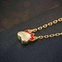 18K Yellow Gold Cat Pendant with Red Paw 925 Sterling Silver Necklace