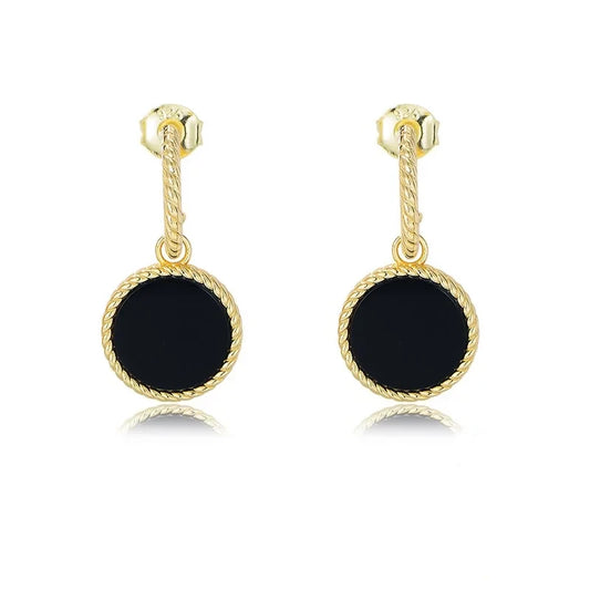 Sterling Silver Natural Black Agate Dangle Earrings