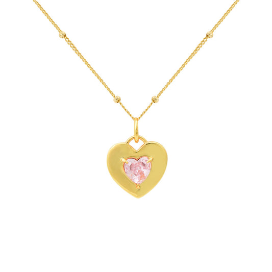 Dual-Side Pink CZ Heart Necklace in 925 Sterling Silver